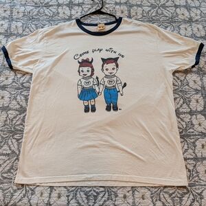 Men's Cream Graphic Tee with Navy Trim